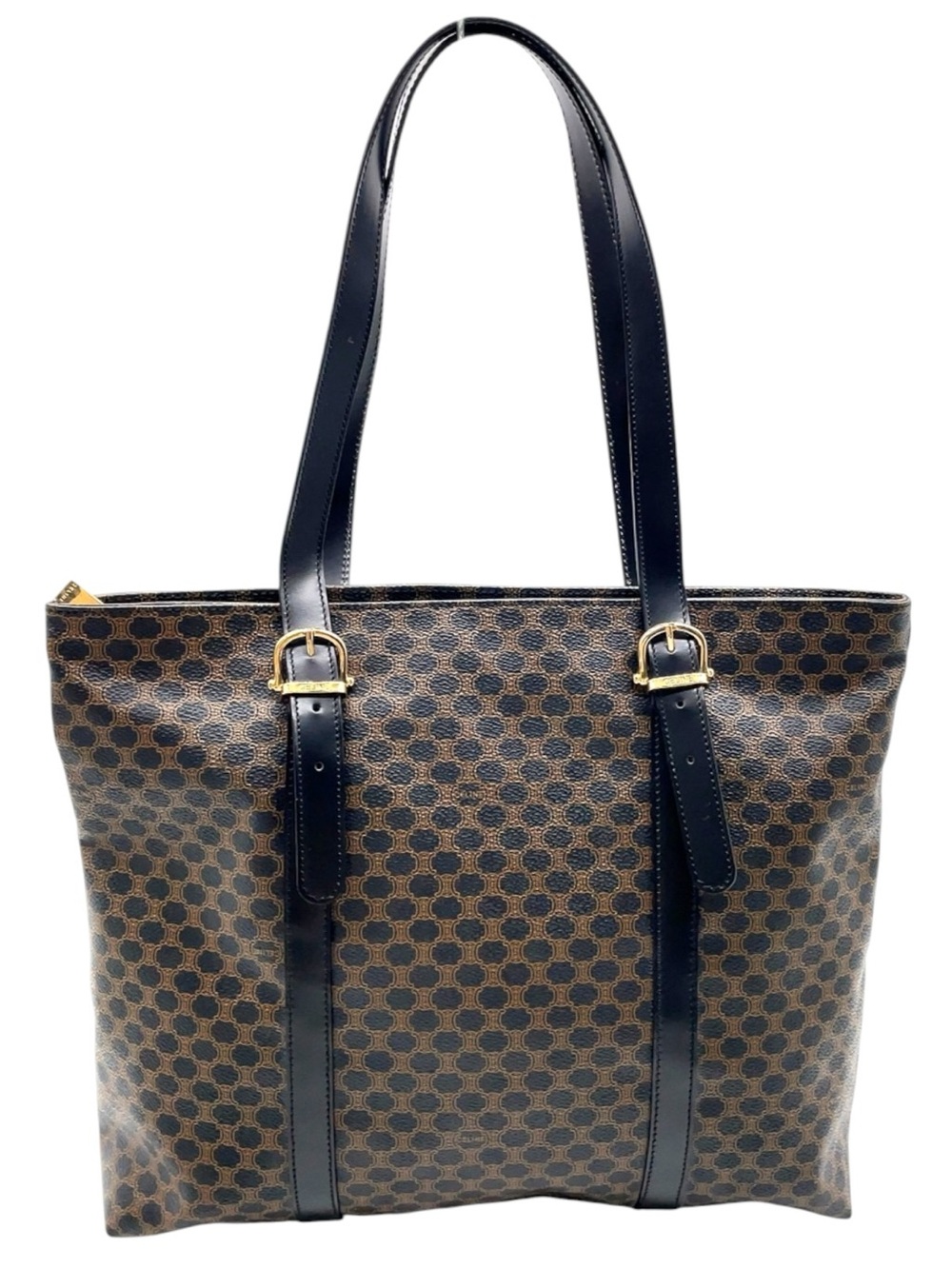 Vintage Celine Macadam Triomphe Tote Bag Brown Black Canvas Leather Italy EUC